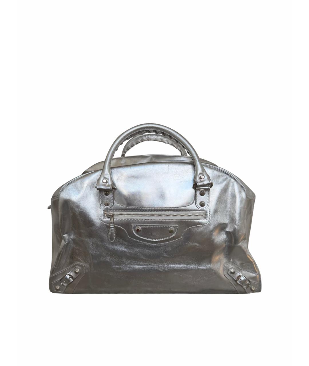 BALENCIAGA Серебряная кожаная сумка с короткими ручками, фото 1
