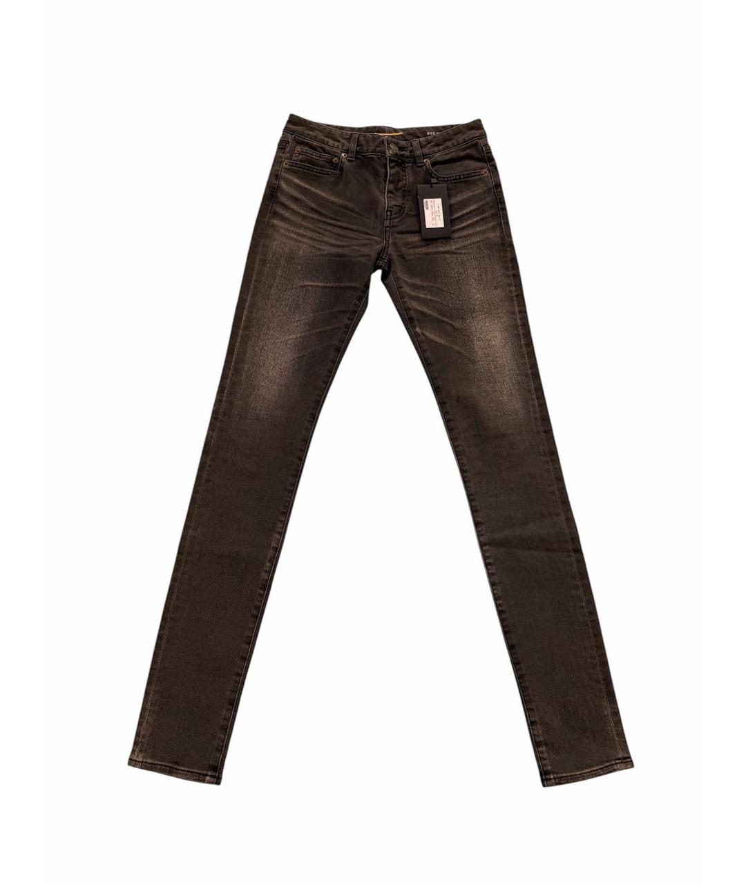SAINT LAURENT Черные хлопко-эластановые джинсы слим, фото 1