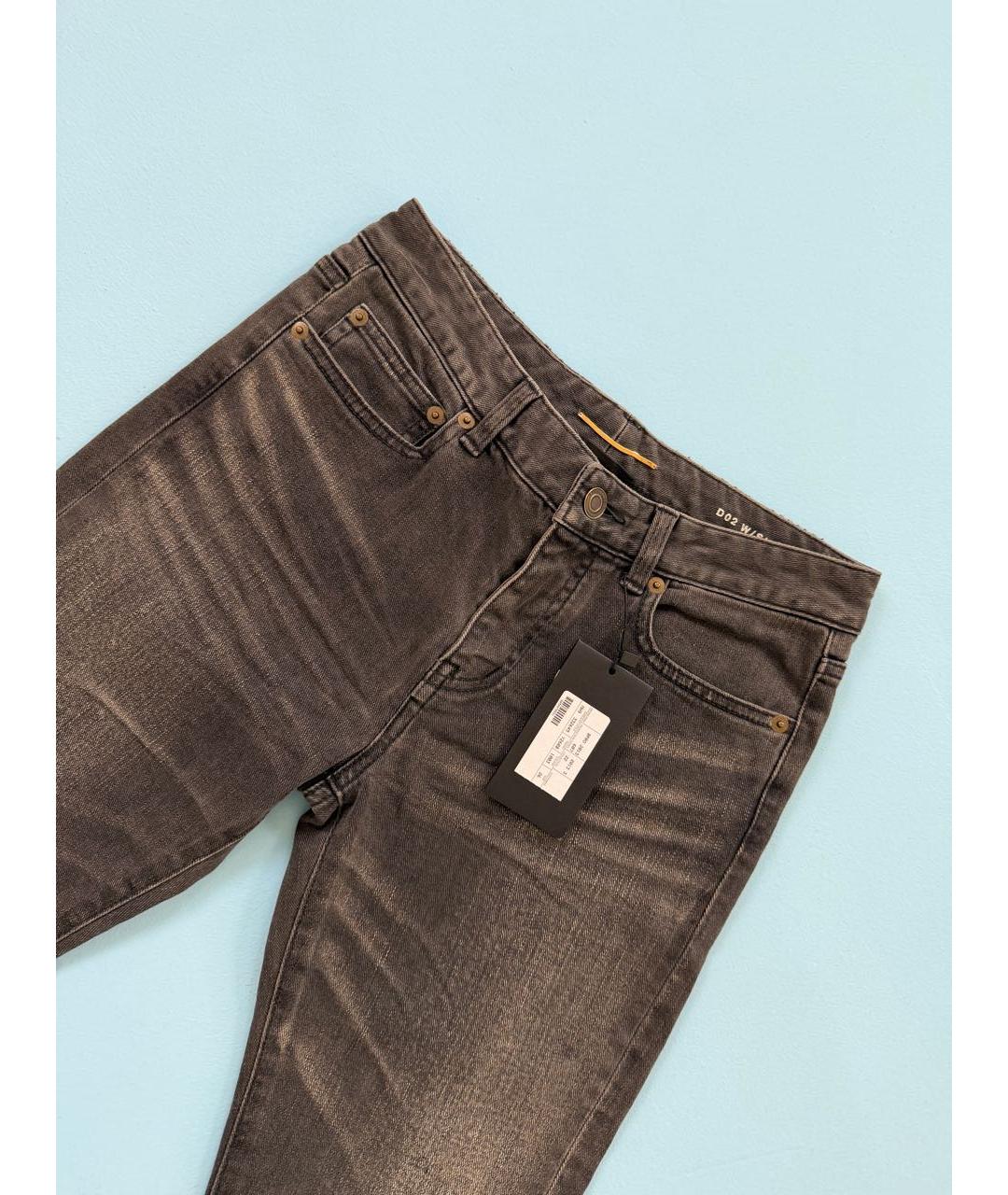 SAINT LAURENT Черные хлопко-эластановые джинсы слим, фото 2
