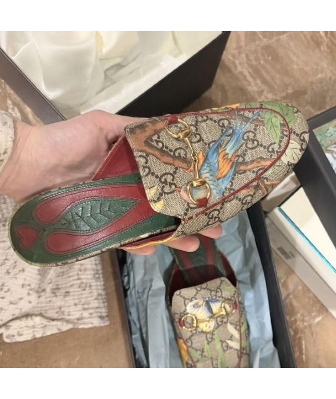 GUCCI Коричневые кожаные мюли, фото 2