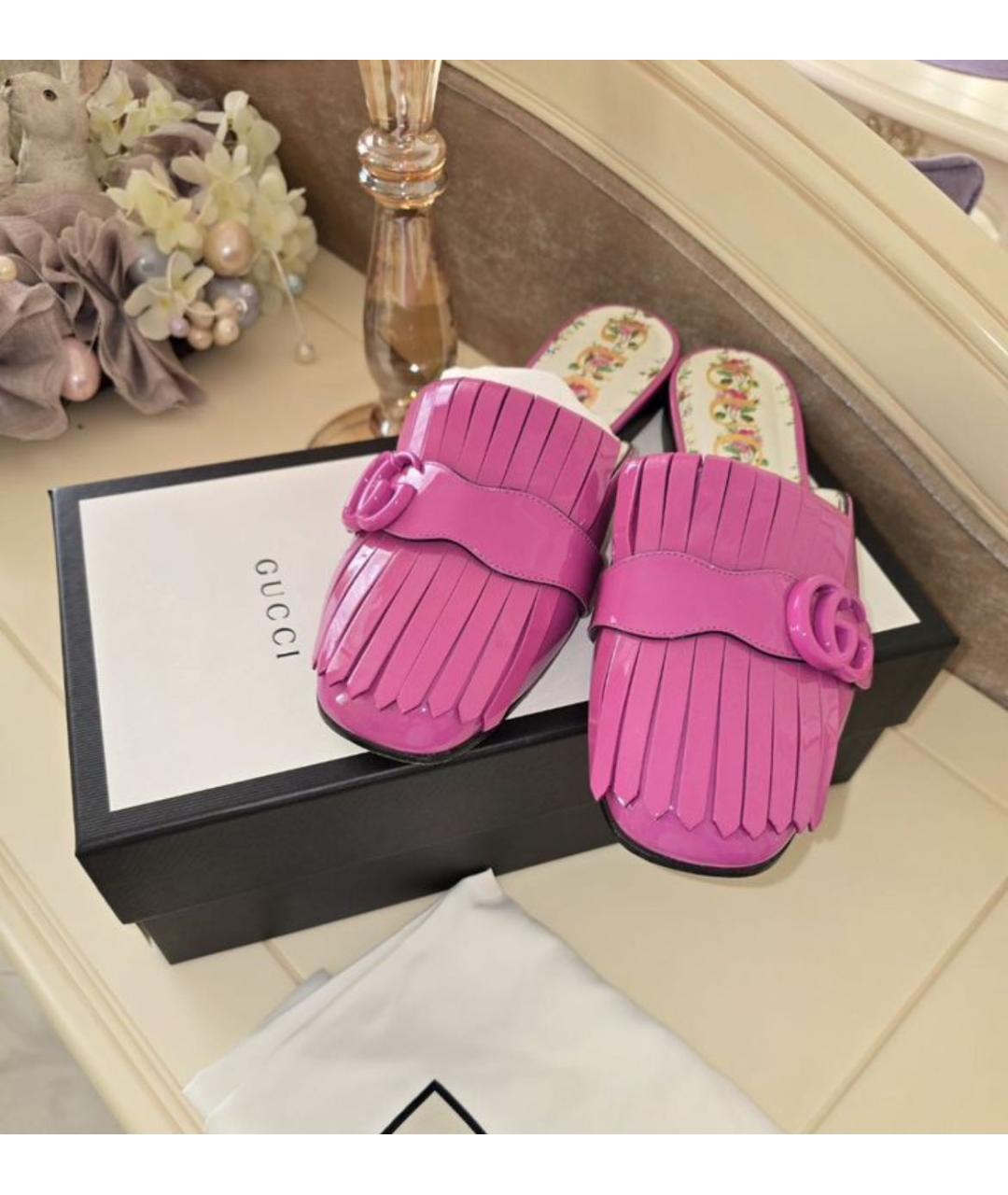 GUCCI Розовые кожаные мюли, фото 3