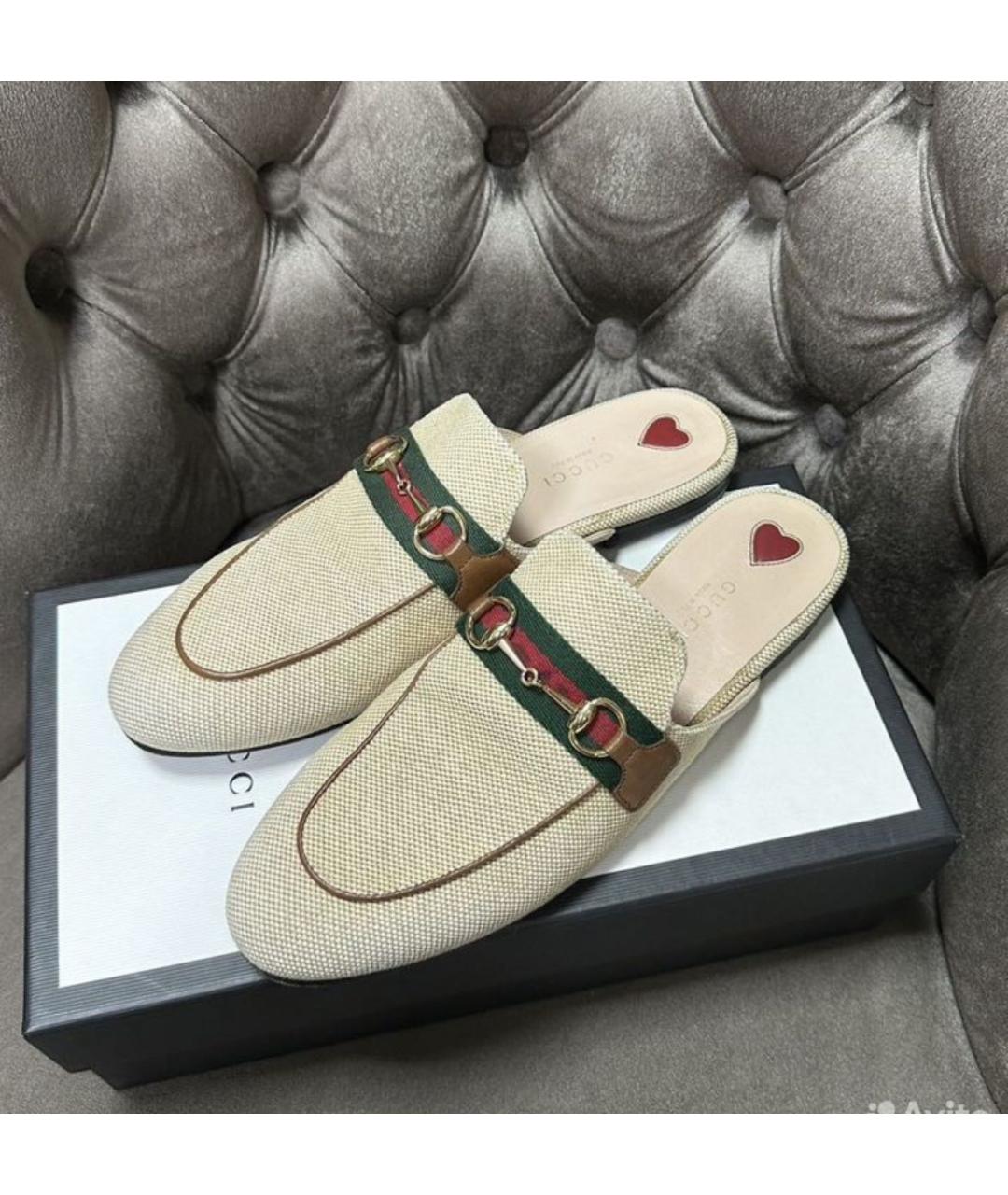 GUCCI Бежевые кожаные мюли, фото 2