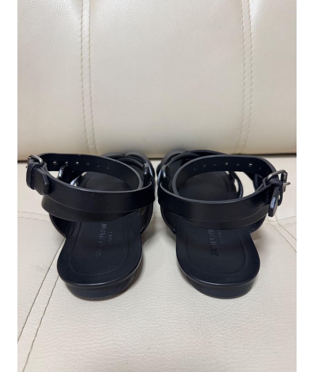 SAINT LAURENT Черные кожаные босоножки, фото 4