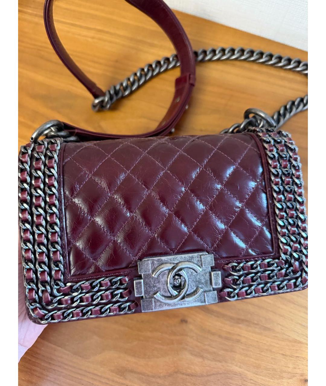 CHANEL Бордовая кожаная сумка через плечо, фото 3