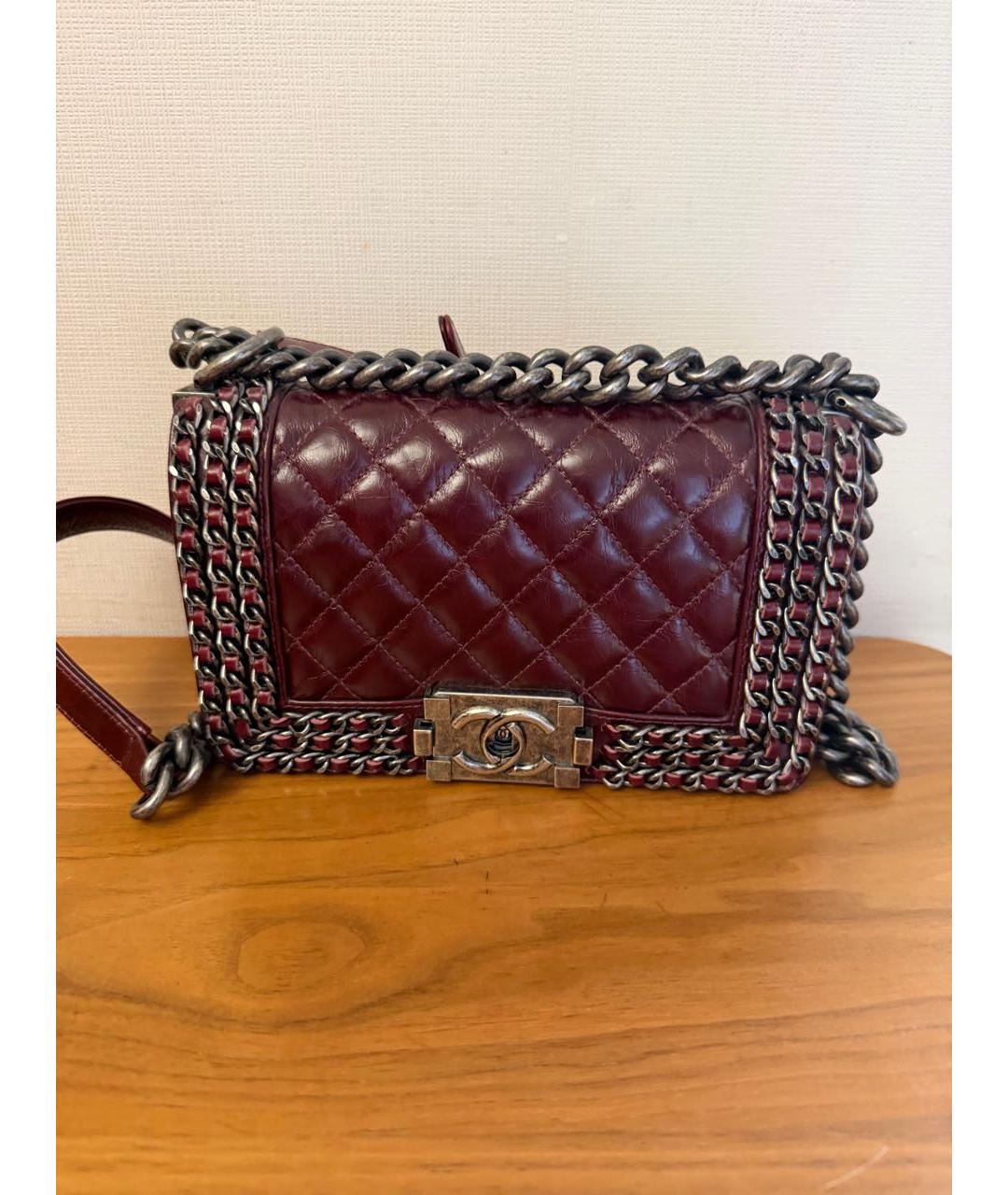 CHANEL Бордовая кожаная сумка через плечо, фото 7