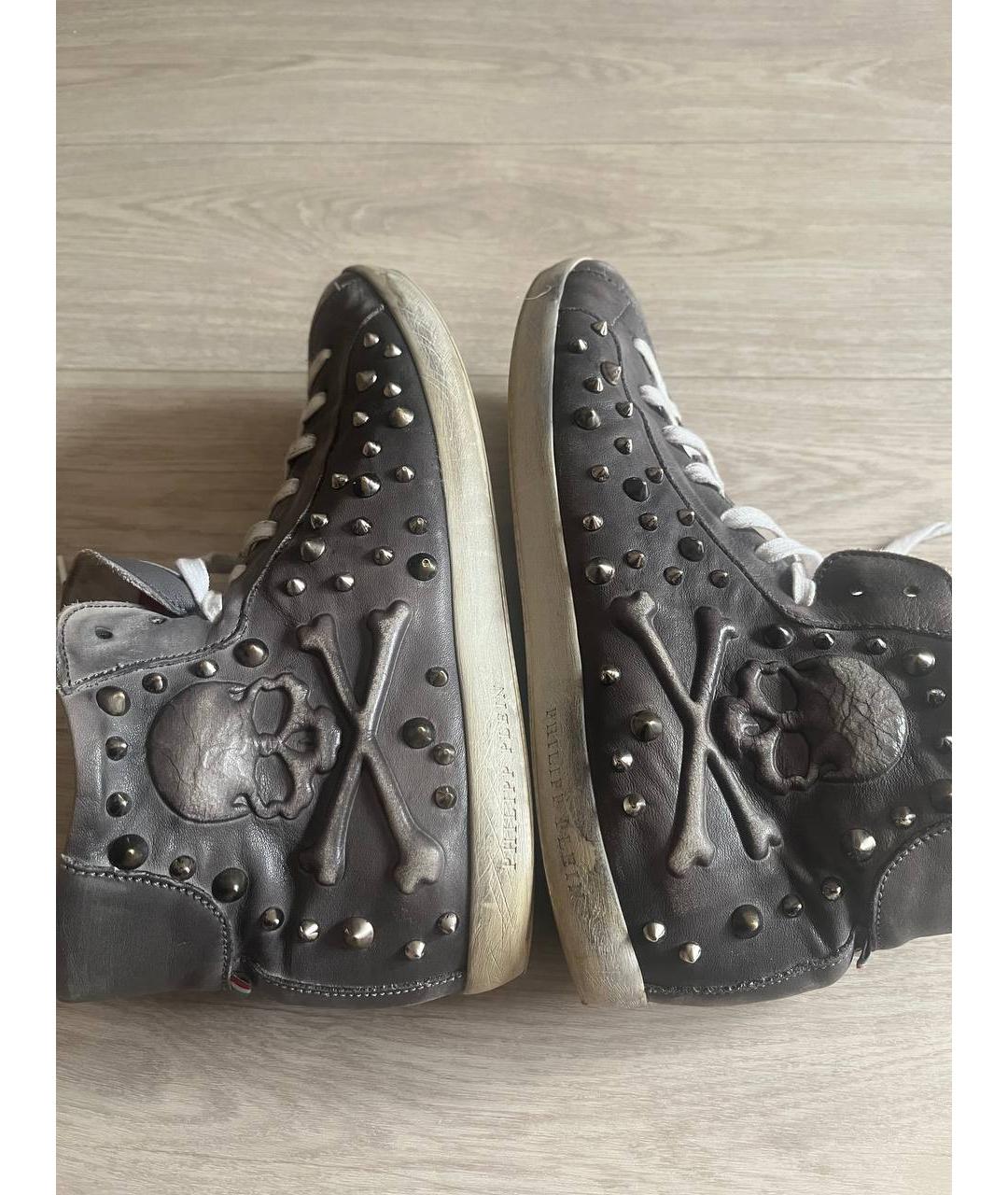 PHILIPP PLEIN Бежевые кожаные высокие кроссовки / кеды, фото 3