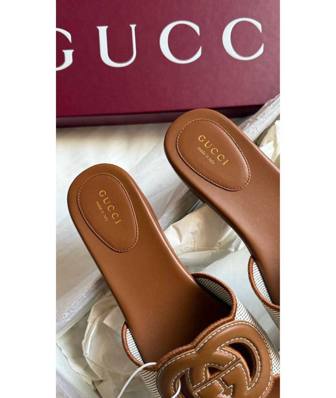 GUCCI Бежевые кожаные сандалии, фото 4