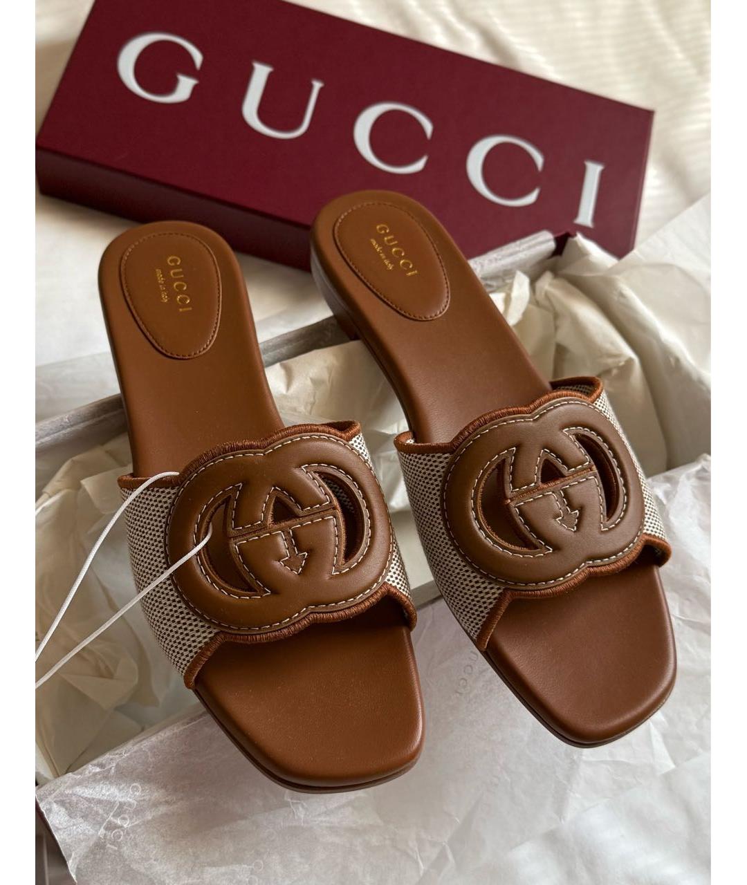 GUCCI Бежевые кожаные сандалии, фото 2