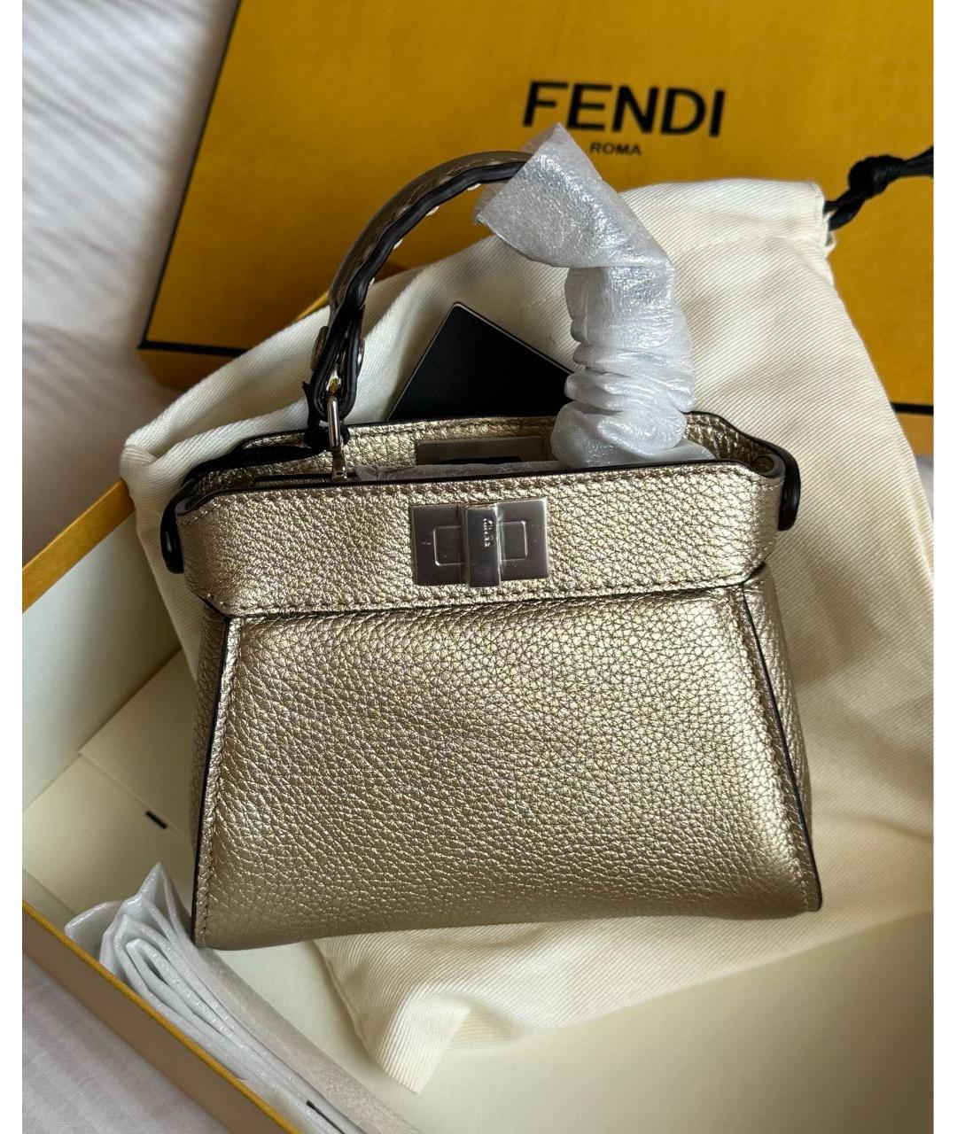 FENDI Золотая кожаная сумка через плечо, фото 2