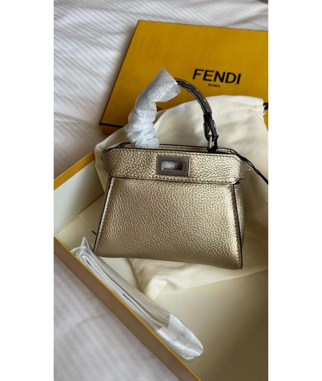 FENDI Золотая кожаная сумка через плечо, фото 3