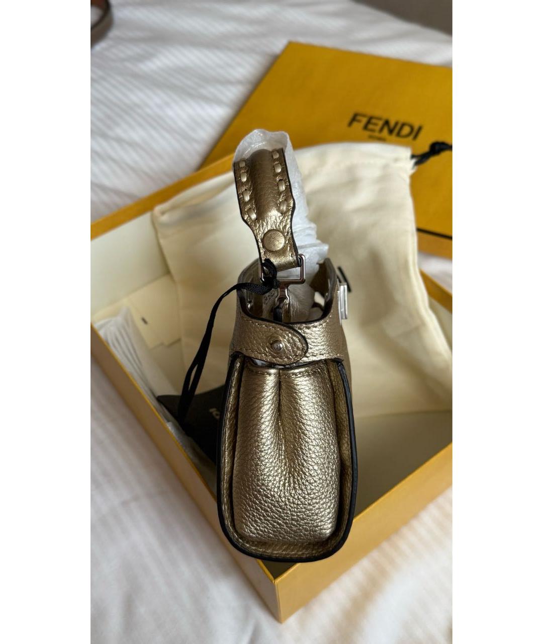 FENDI Золотая кожаная сумка через плечо, фото 4