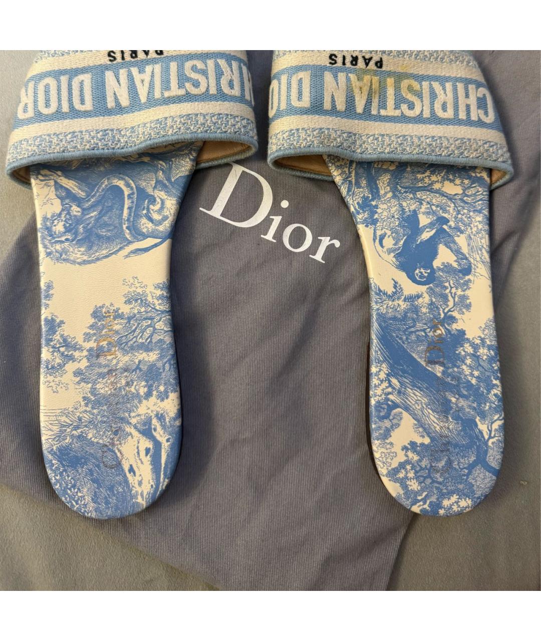 CHRISTIAN DIOR Голубые кожаные шлепанцы, фото 4