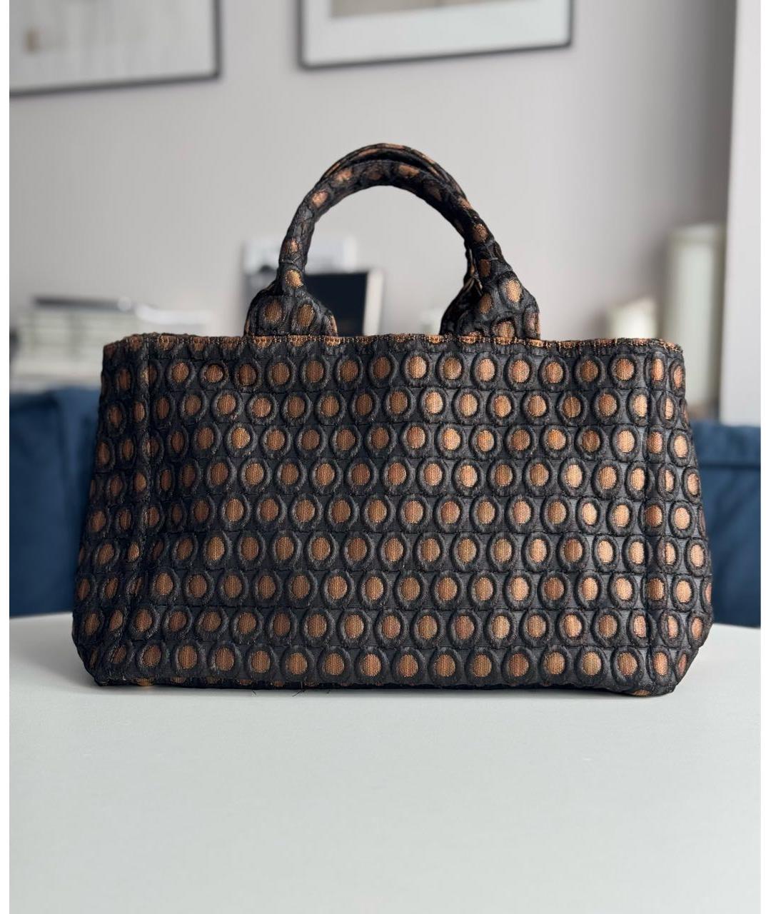 PRADA Коричневая жаккардовая сумка тоут, фото 3
