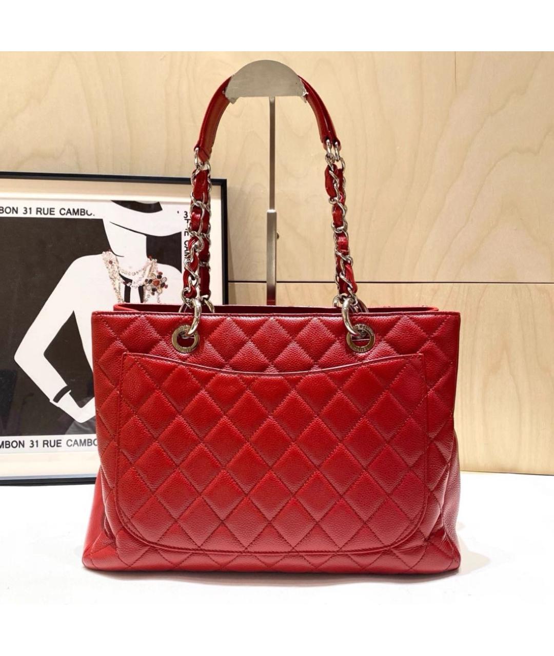 CHANEL Красная кожаная сумка тоут, фото 3