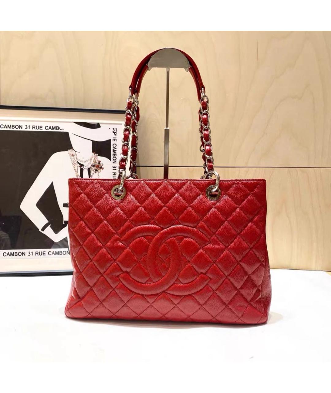 CHANEL Красная кожаная сумка тоут, фото 8