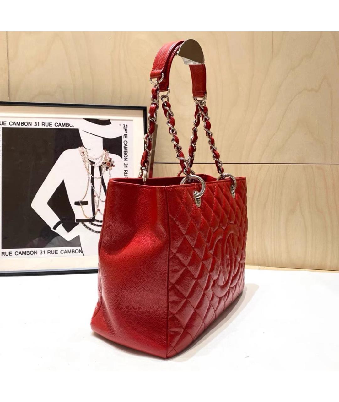 CHANEL Красная кожаная сумка тоут, фото 4