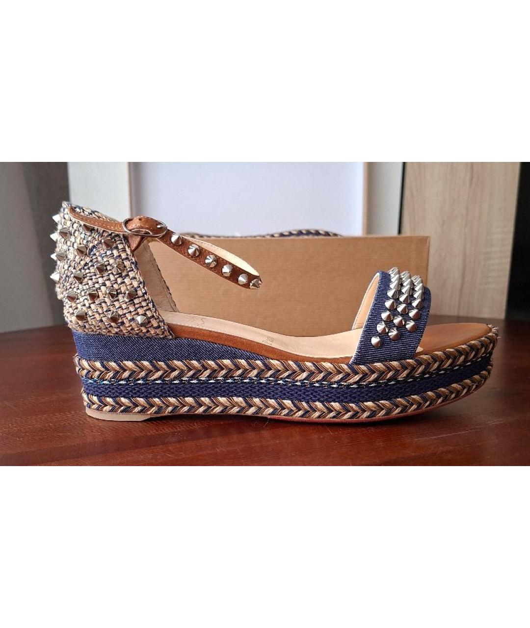 CHRISTIAN LOUBOUTIN Синие текстильные босоножки, фото 10