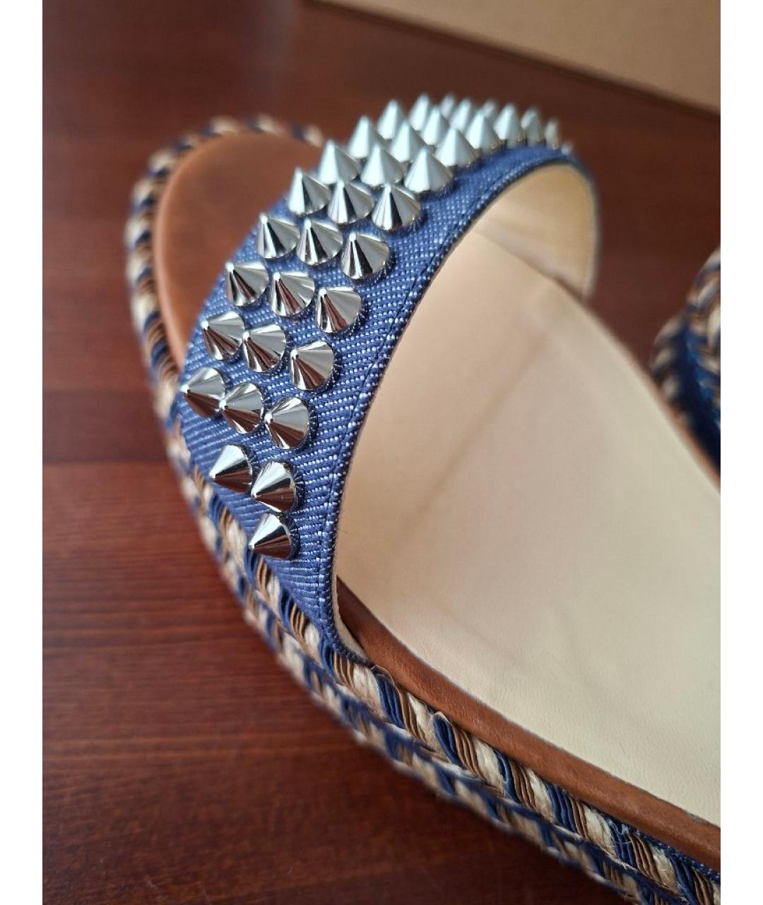 CHRISTIAN LOUBOUTIN Синие текстильные босоножки, фото 6