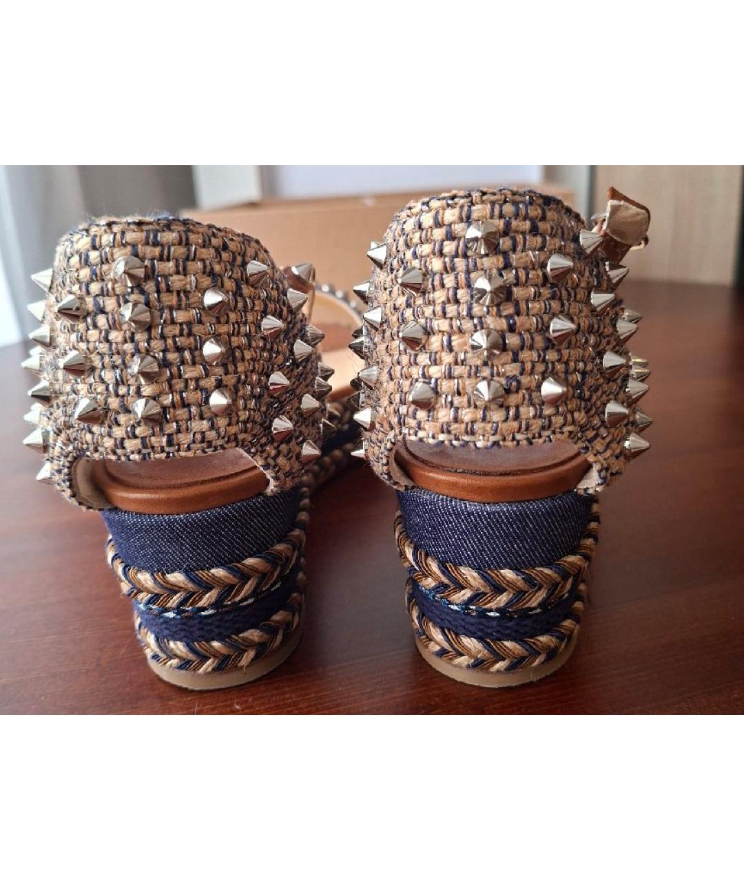 CHRISTIAN LOUBOUTIN Синие текстильные босоножки, фото 4