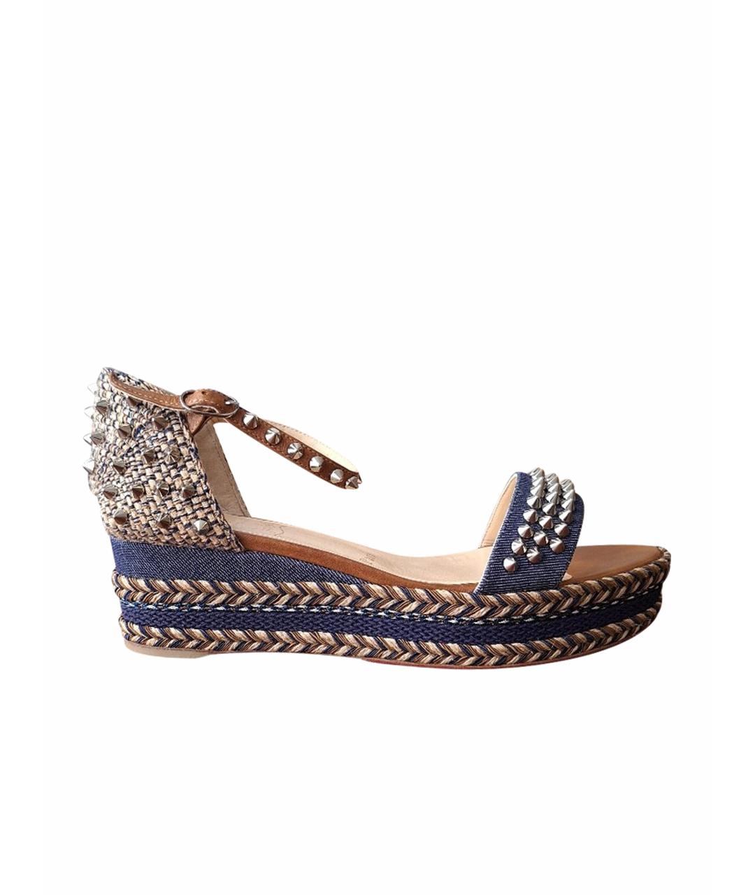 CHRISTIAN LOUBOUTIN Синие текстильные босоножки, фото 1
