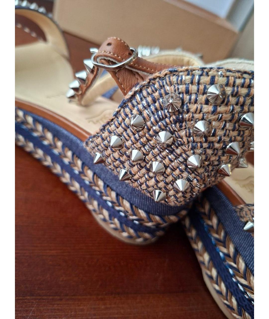 CHRISTIAN LOUBOUTIN Синие текстильные босоножки, фото 5
