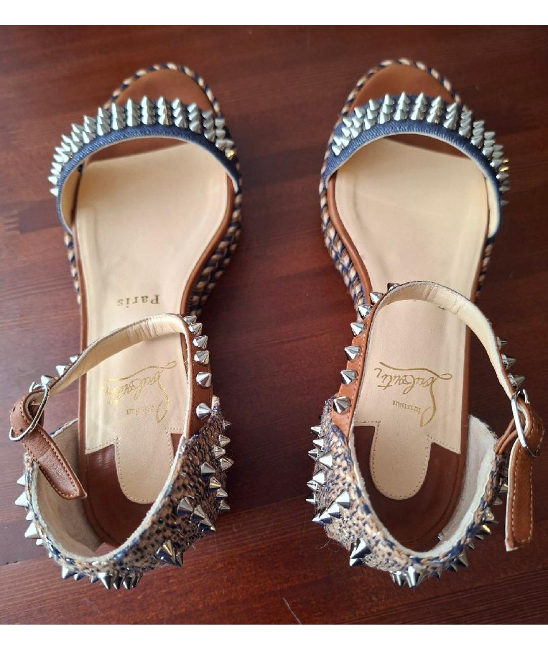 CHRISTIAN LOUBOUTIN Синие текстильные босоножки, фото 3