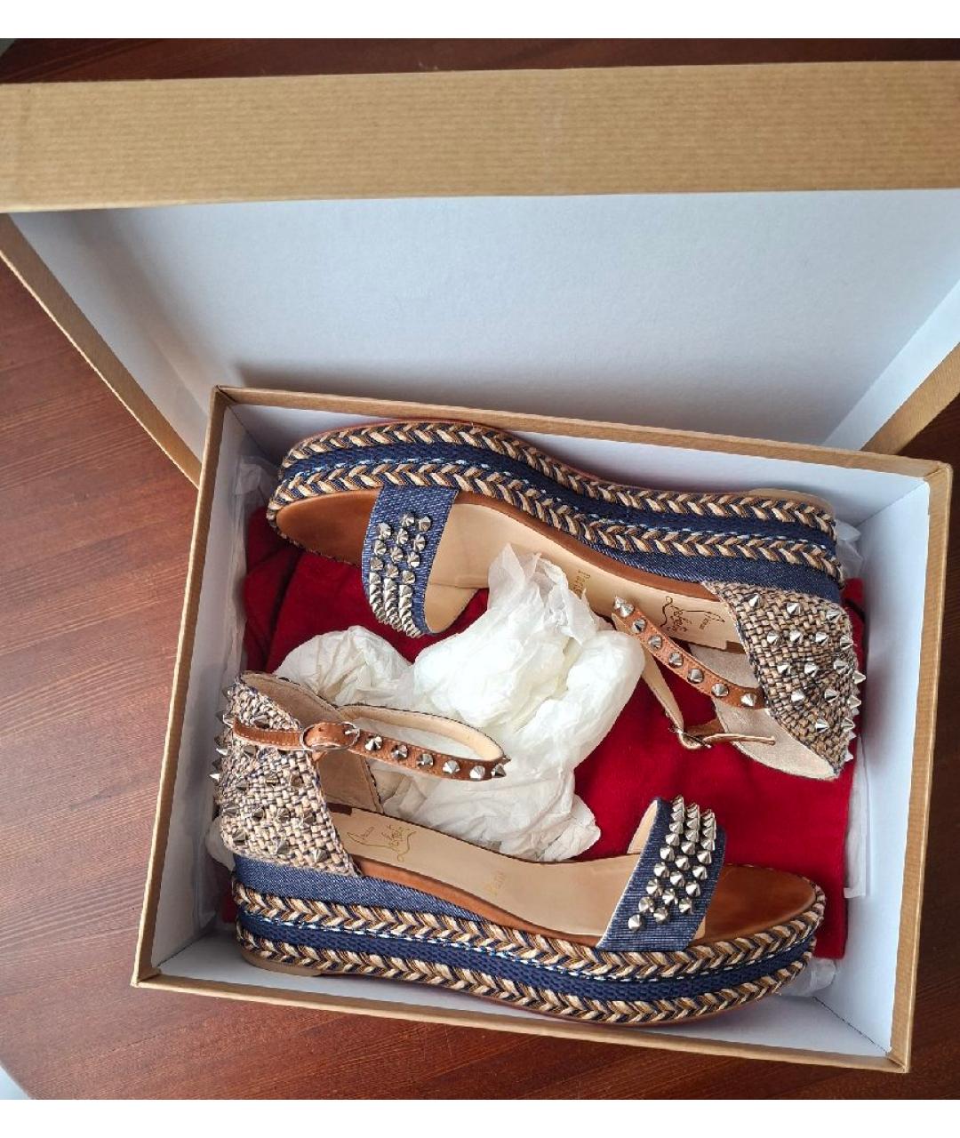 CHRISTIAN LOUBOUTIN Синие текстильные босоножки, фото 9