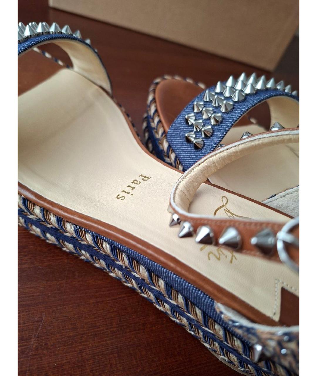 CHRISTIAN LOUBOUTIN Синие текстильные босоножки, фото 7