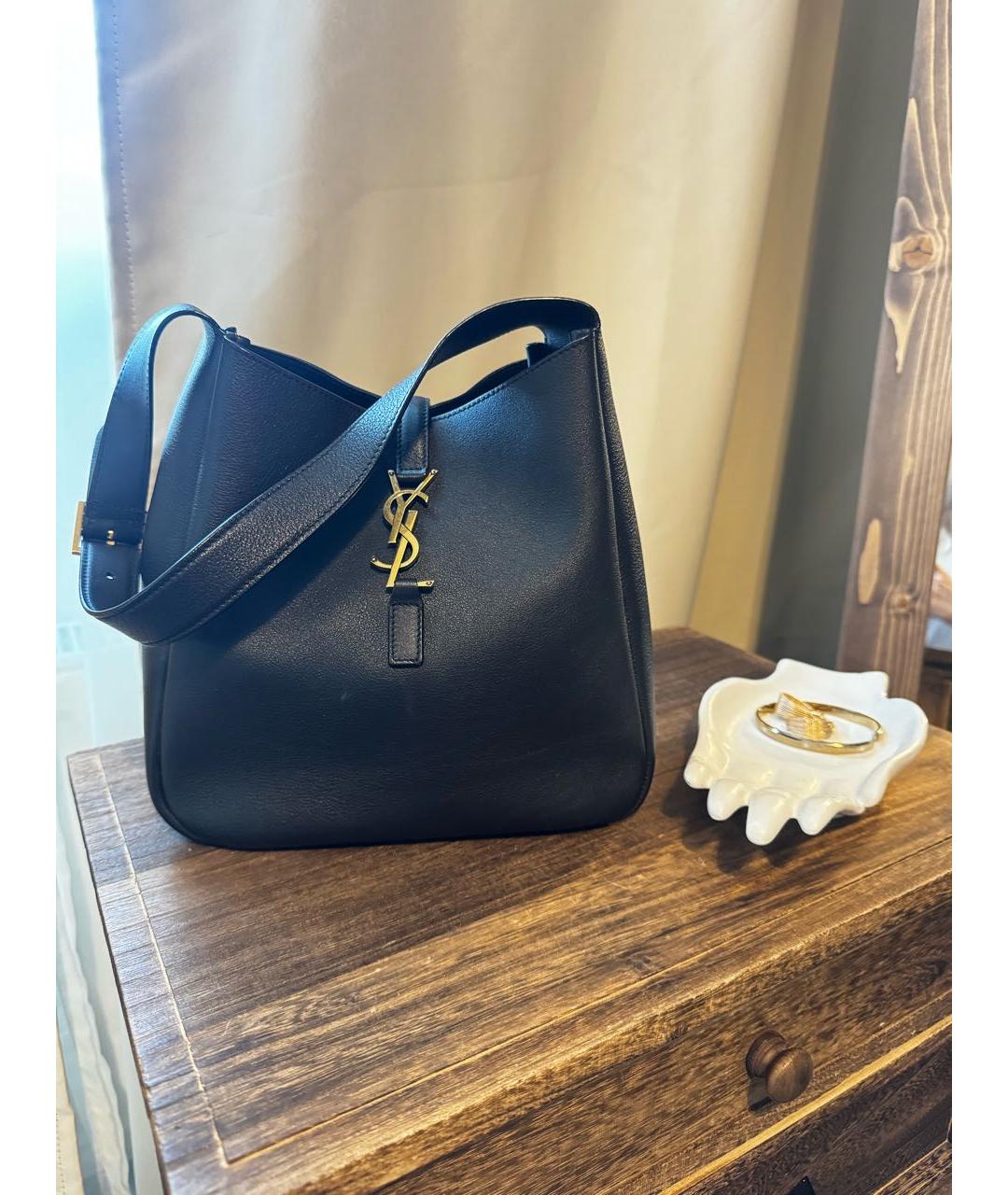 SAINT LAURENT Черная кожаная сумка с короткими ручками, фото 2