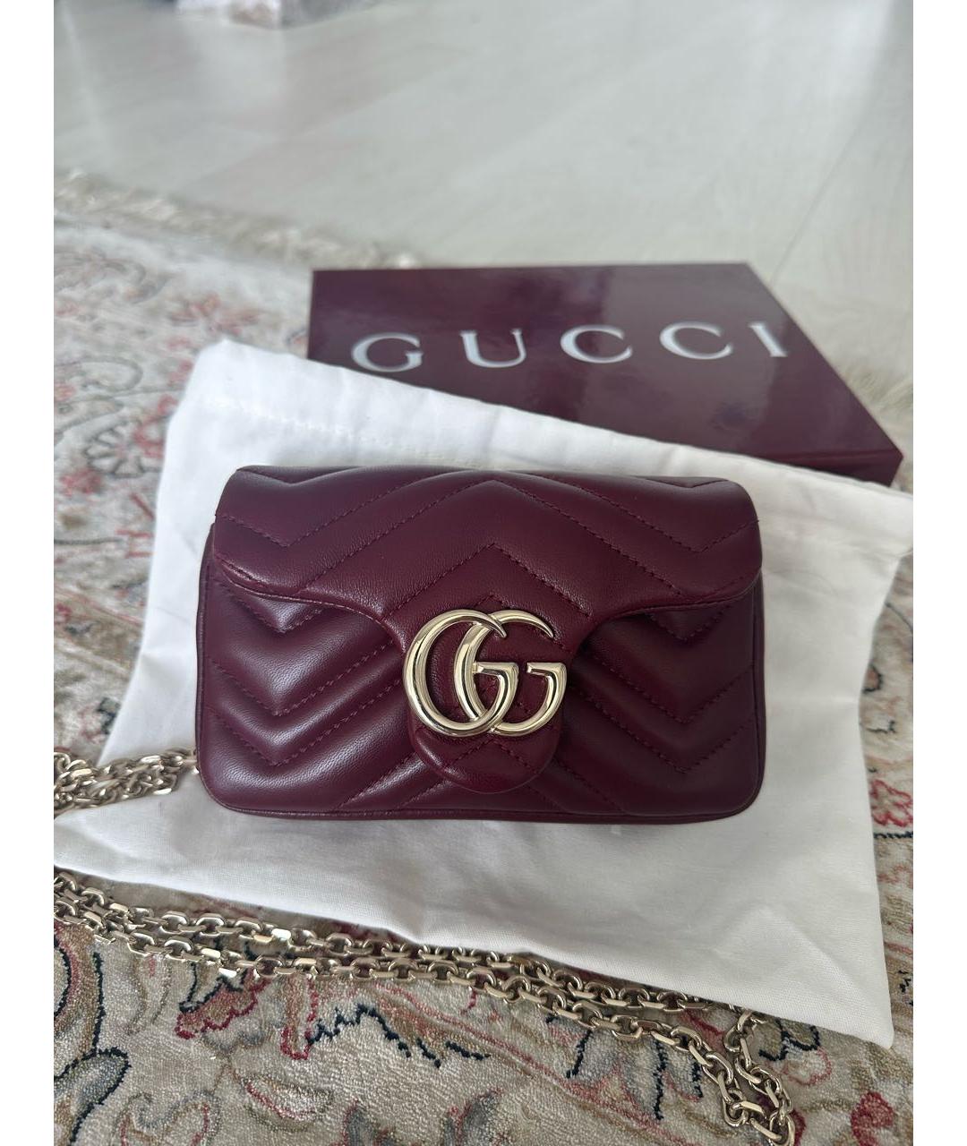 GUCCI Бордовая кожаная сумка через плечо, фото 8
