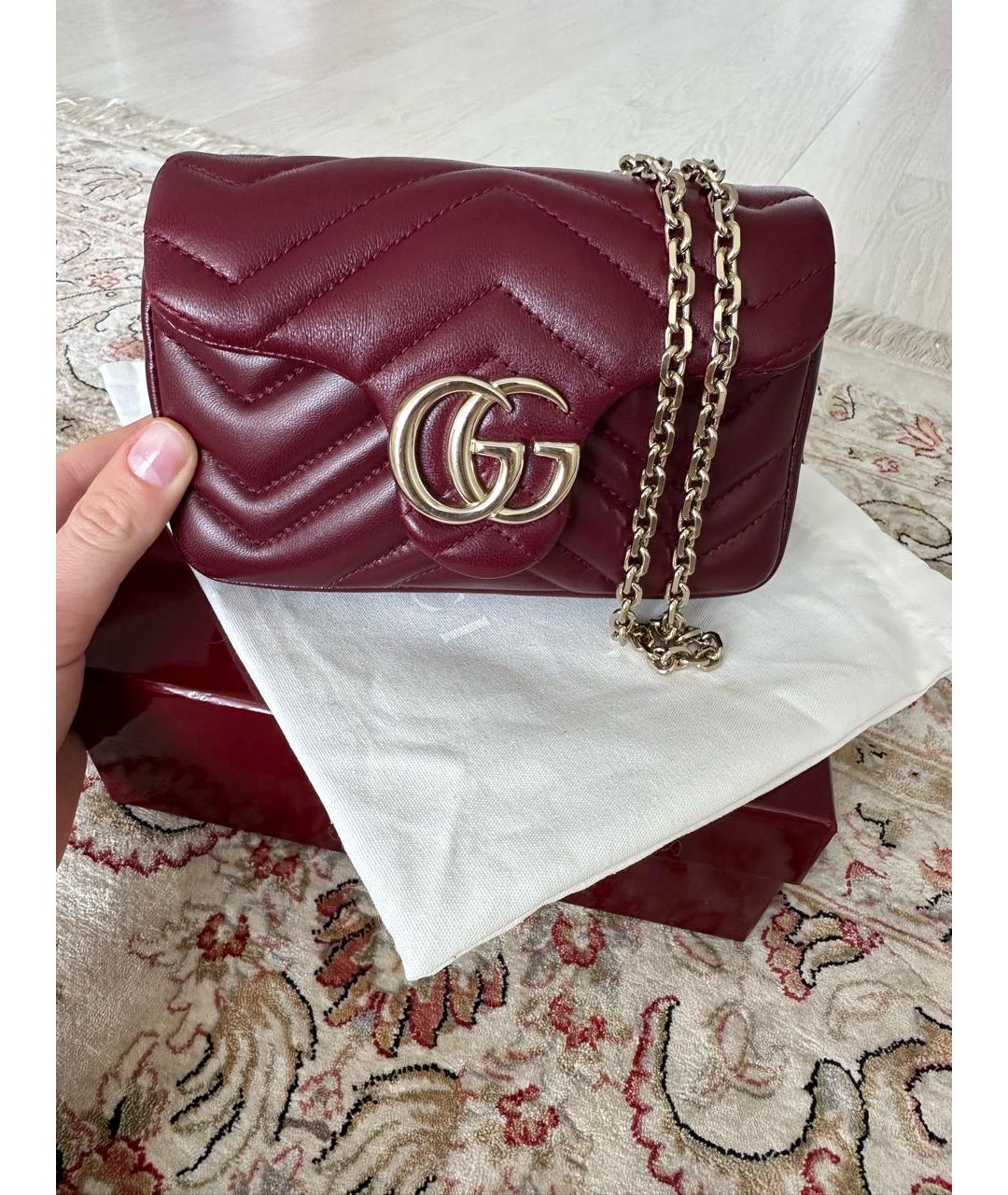GUCCI Бордовая кожаная сумка через плечо, фото 2