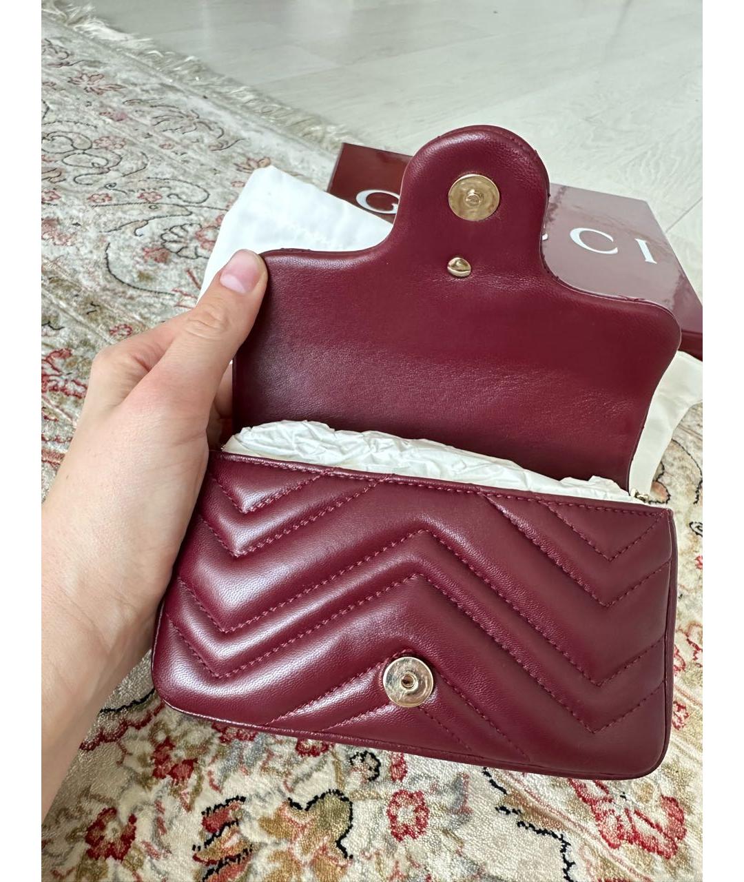 GUCCI Бордовая кожаная сумка через плечо, фото 6
