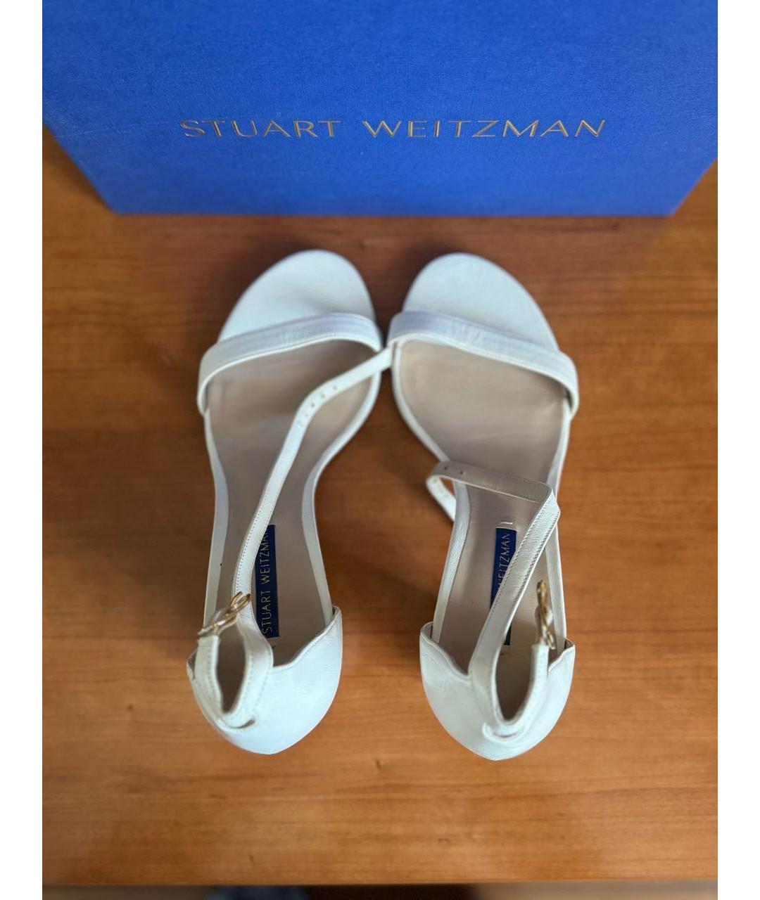 STUART WEITZMAN Белые кожаные босоножки, фото 3