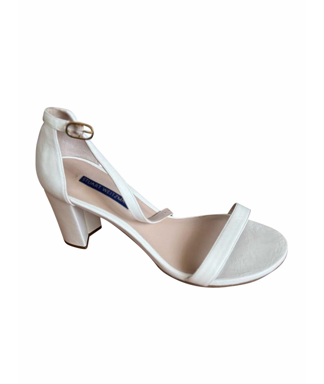 STUART WEITZMAN Белые кожаные босоножки, фото 1