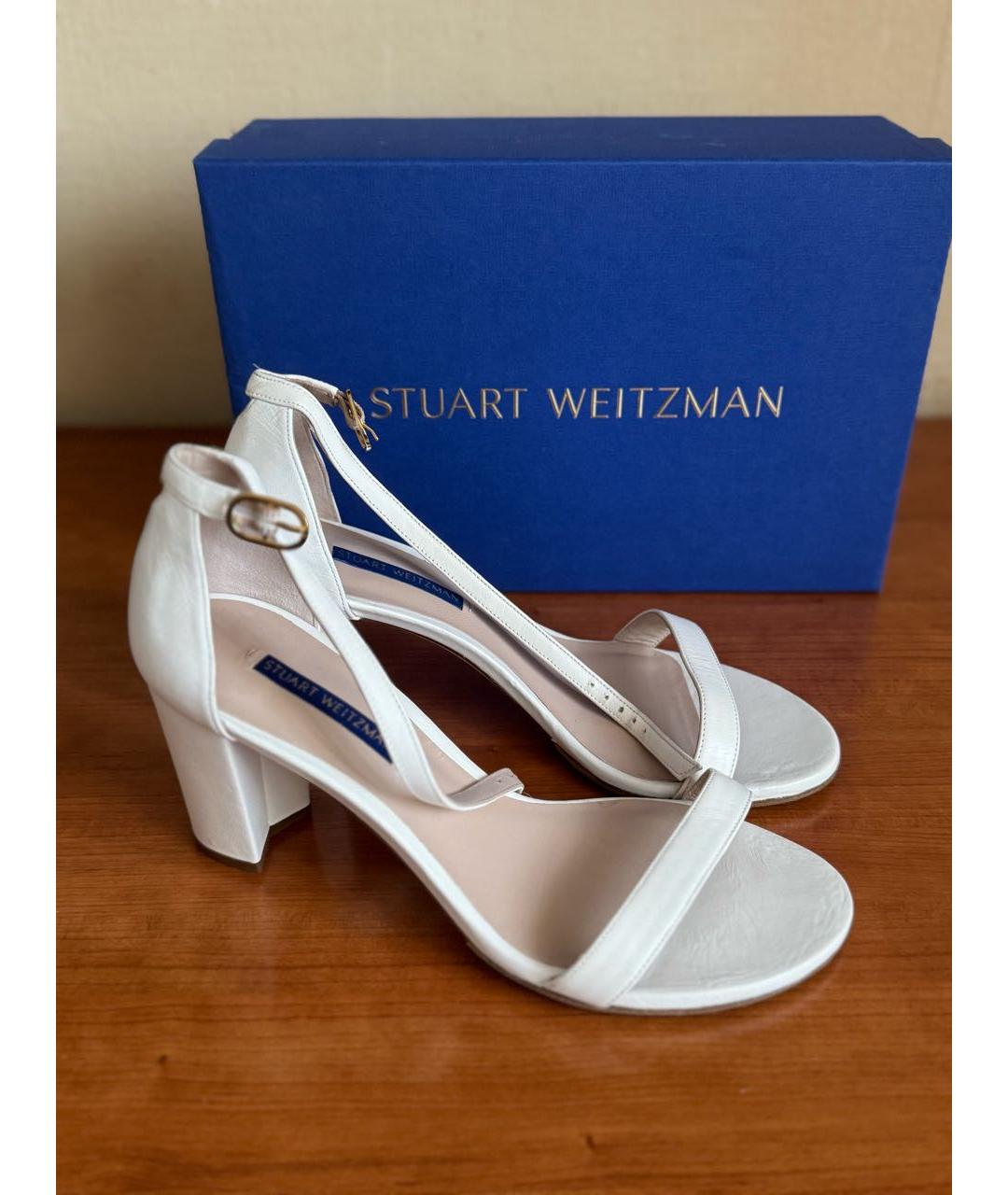 STUART WEITZMAN Белые кожаные босоножки, фото 6