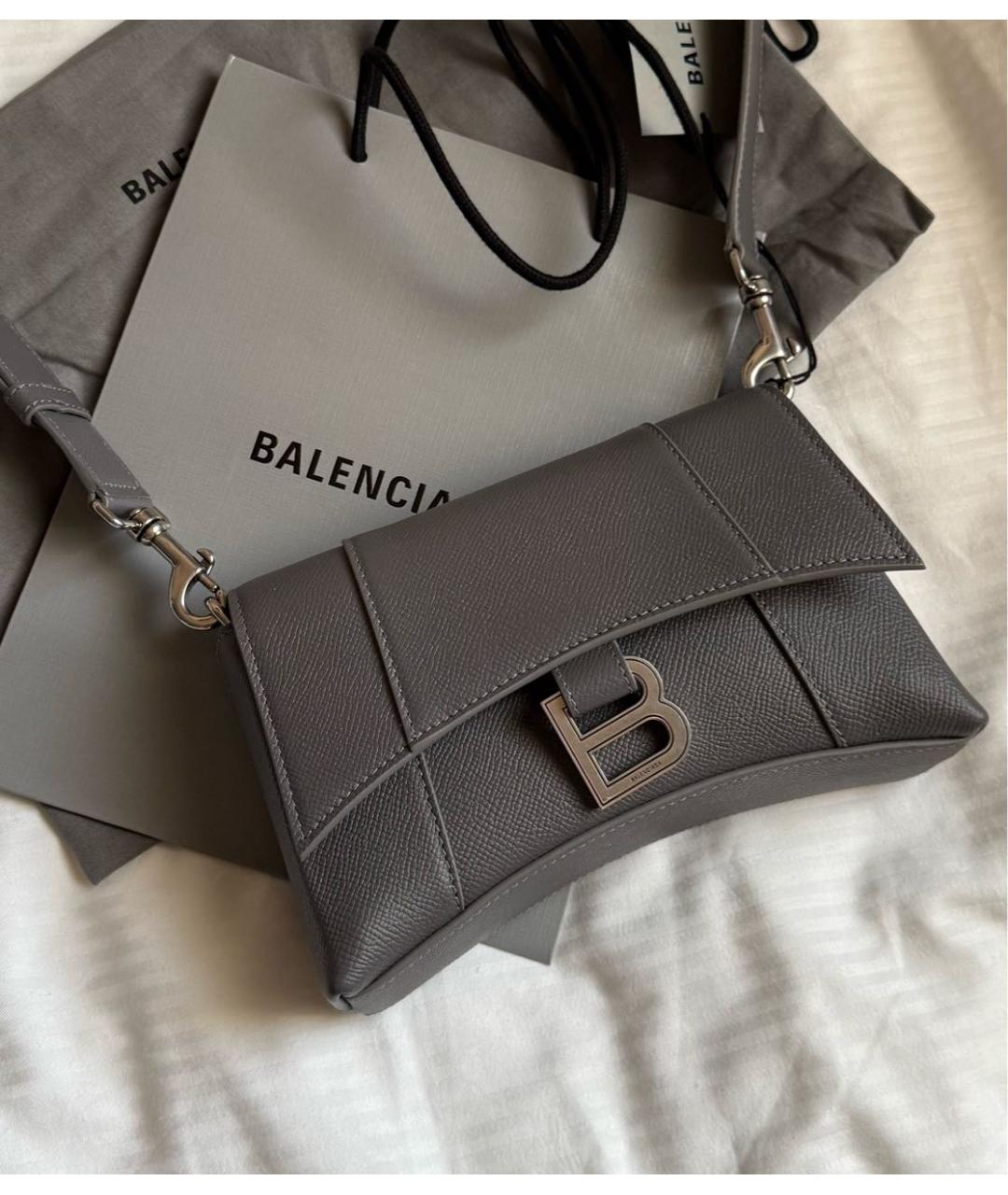 BALENCIAGA Серая кожаная сумка через плечо, фото 2