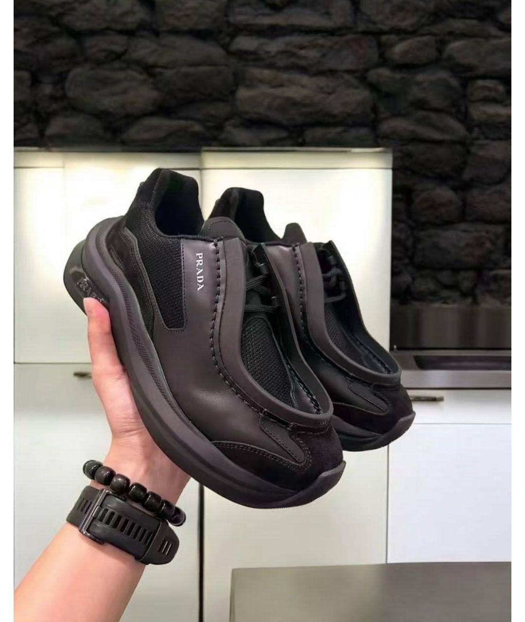 PRADA Черные кожаные кроссовки, фото 2