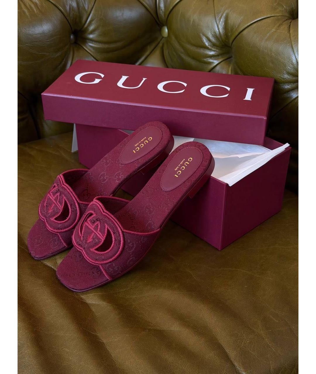 GUCCI Бордовые шлепанцы, фото 2