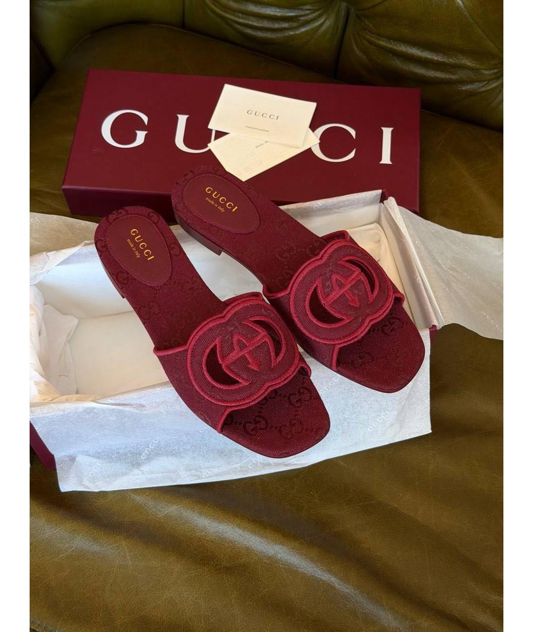 GUCCI Бордовые шлепанцы, фото 5