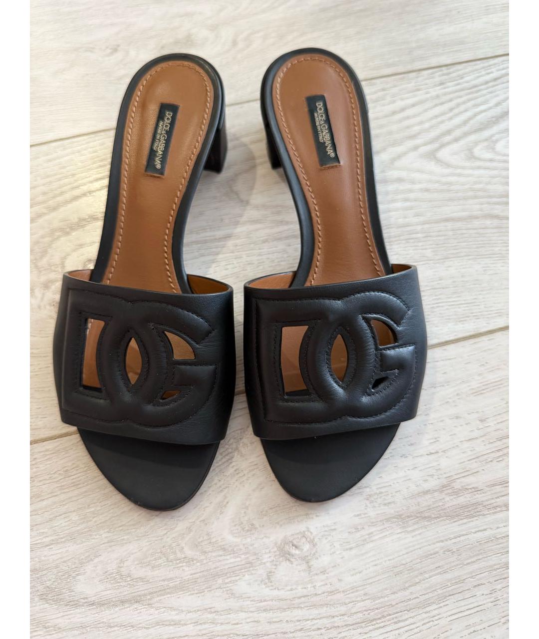 DOLCE&GABBANA Черные кожаные мюли, фото 2