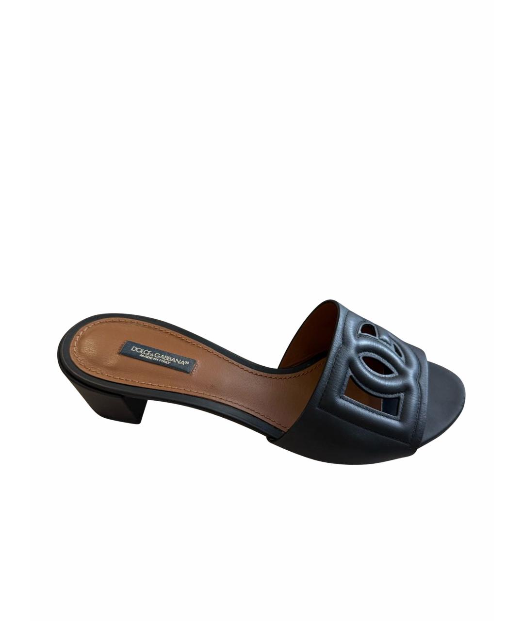 DOLCE&GABBANA Черные кожаные мюли, фото 1