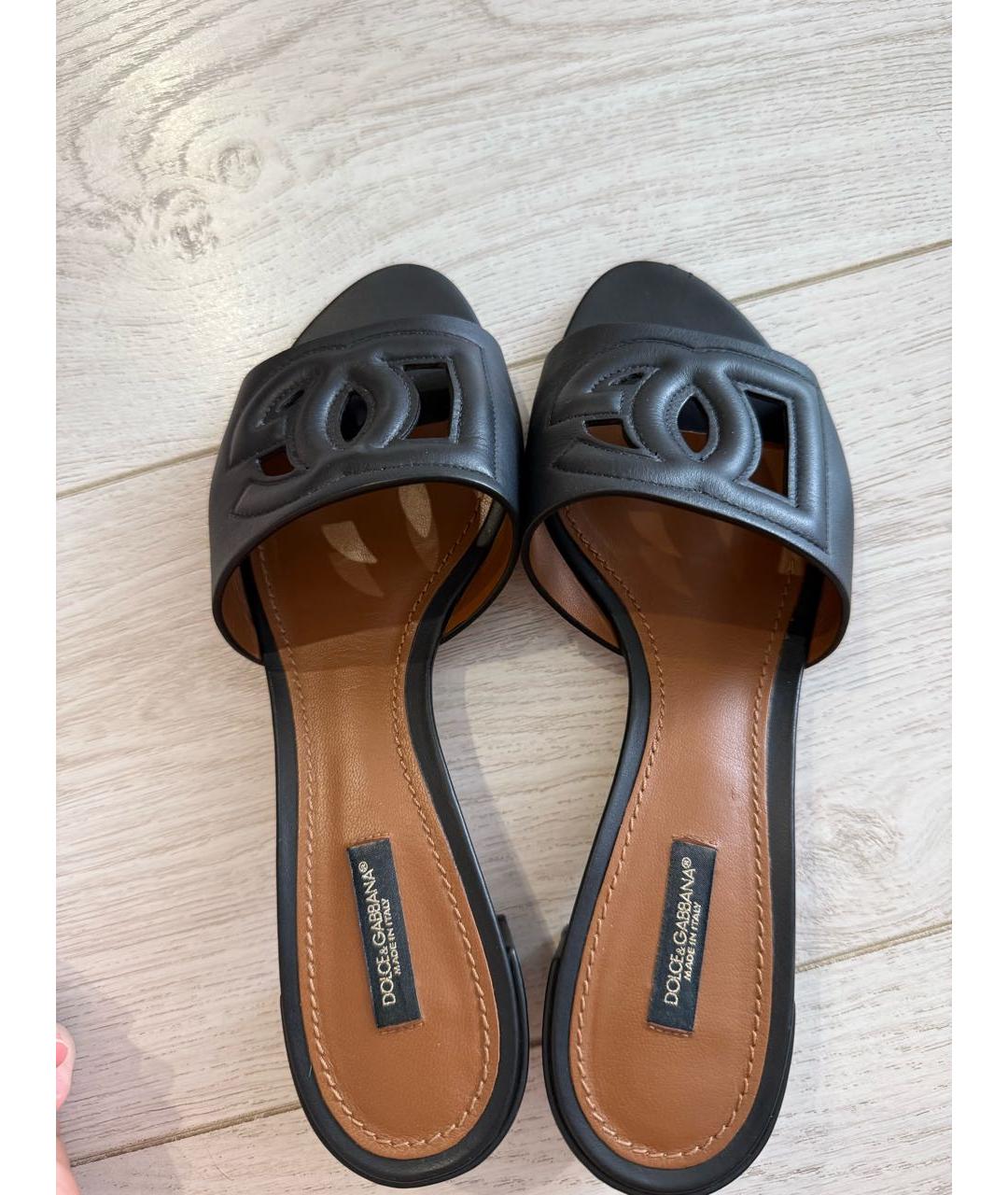 DOLCE&GABBANA Черные кожаные мюли, фото 3