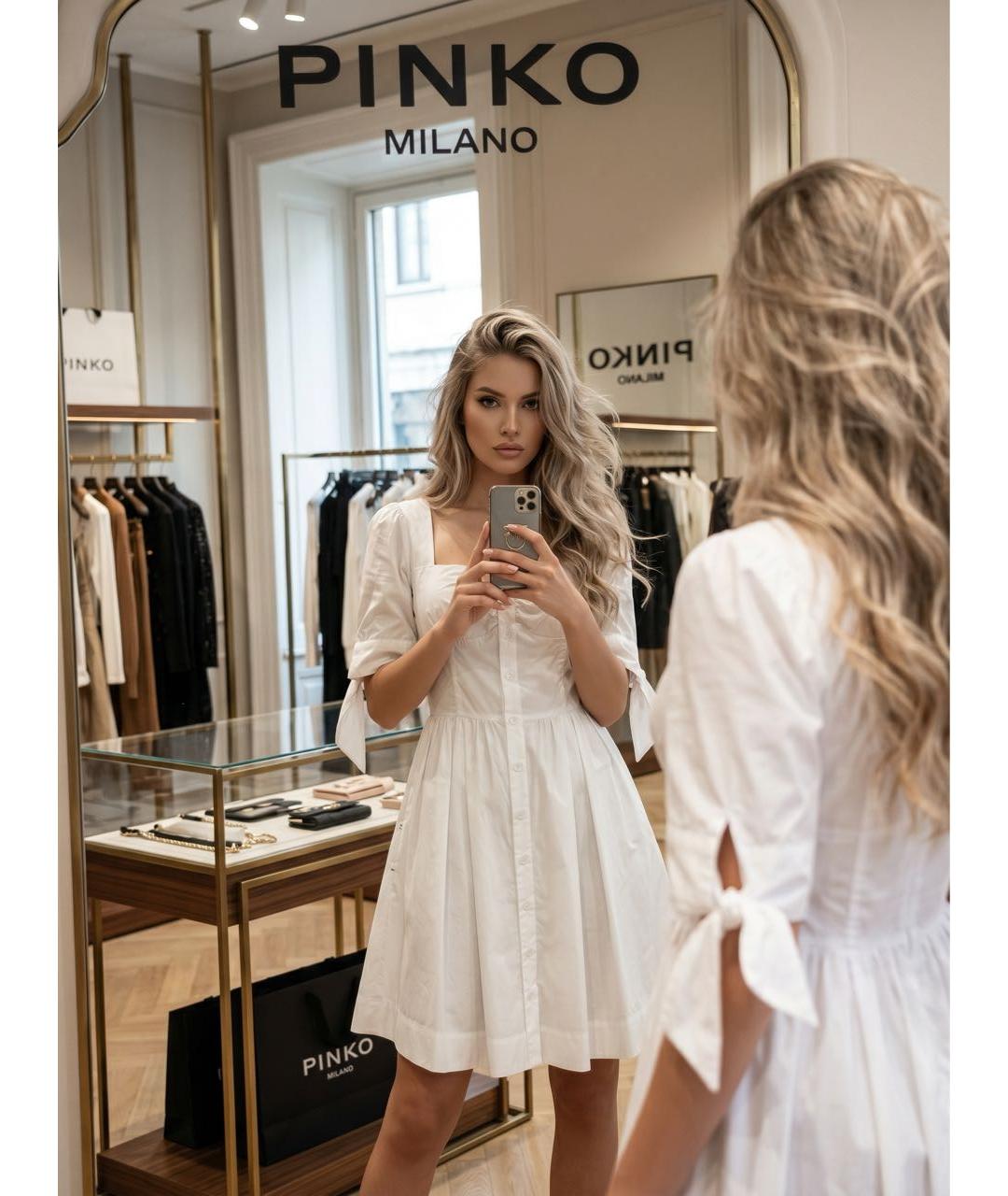 PINKO Белое хлопко-эластановое повседневное платье, фото 8
