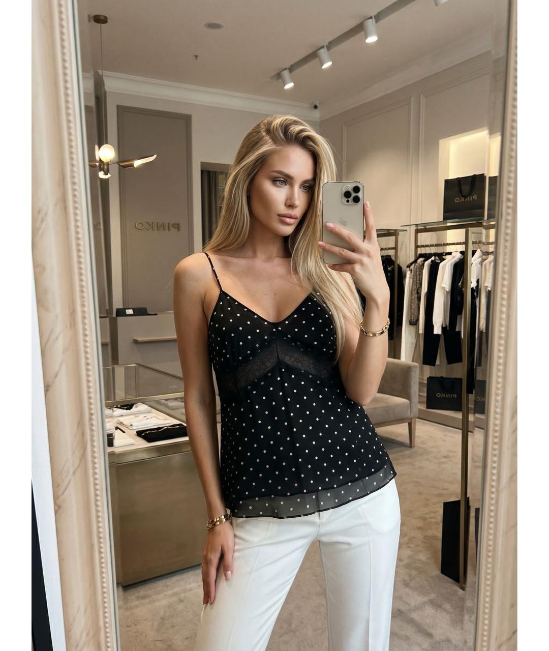 PINKO Черная шифоновая майка, фото 8