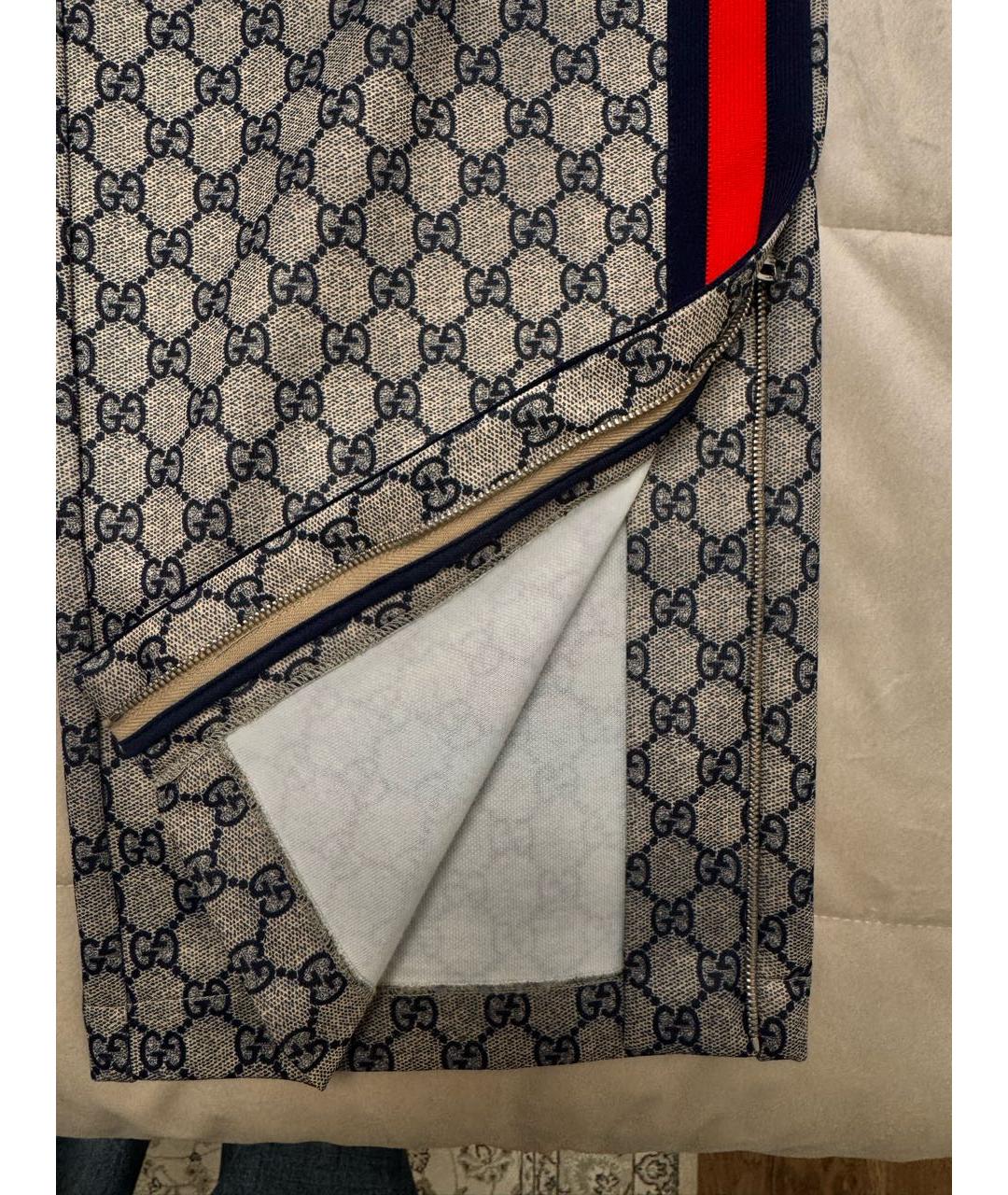 GUCCI Темно-синие полиэстеровые прямые брюки, фото 3