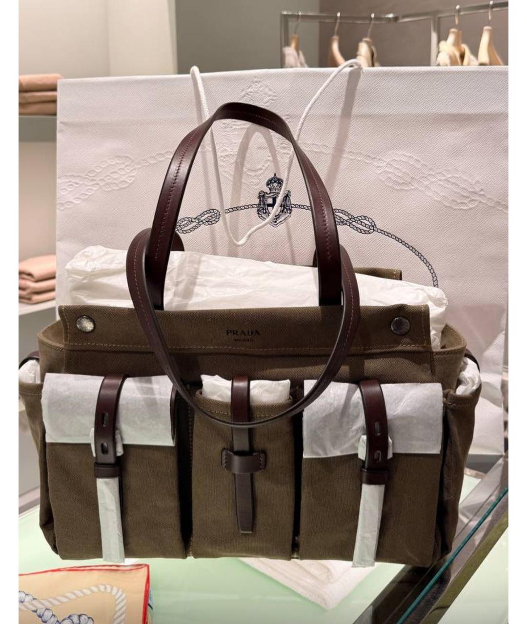 PRADA Хаки хлопковая сумка тоут, фото 5