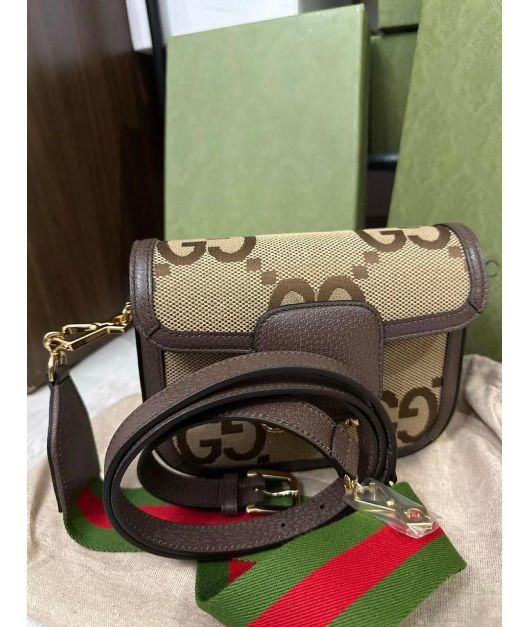 GUCCI Коричневая тканевая сумка через плечо, фото 5