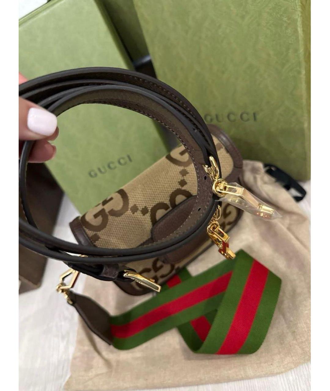 GUCCI Коричневая тканевая сумка через плечо, фото 6