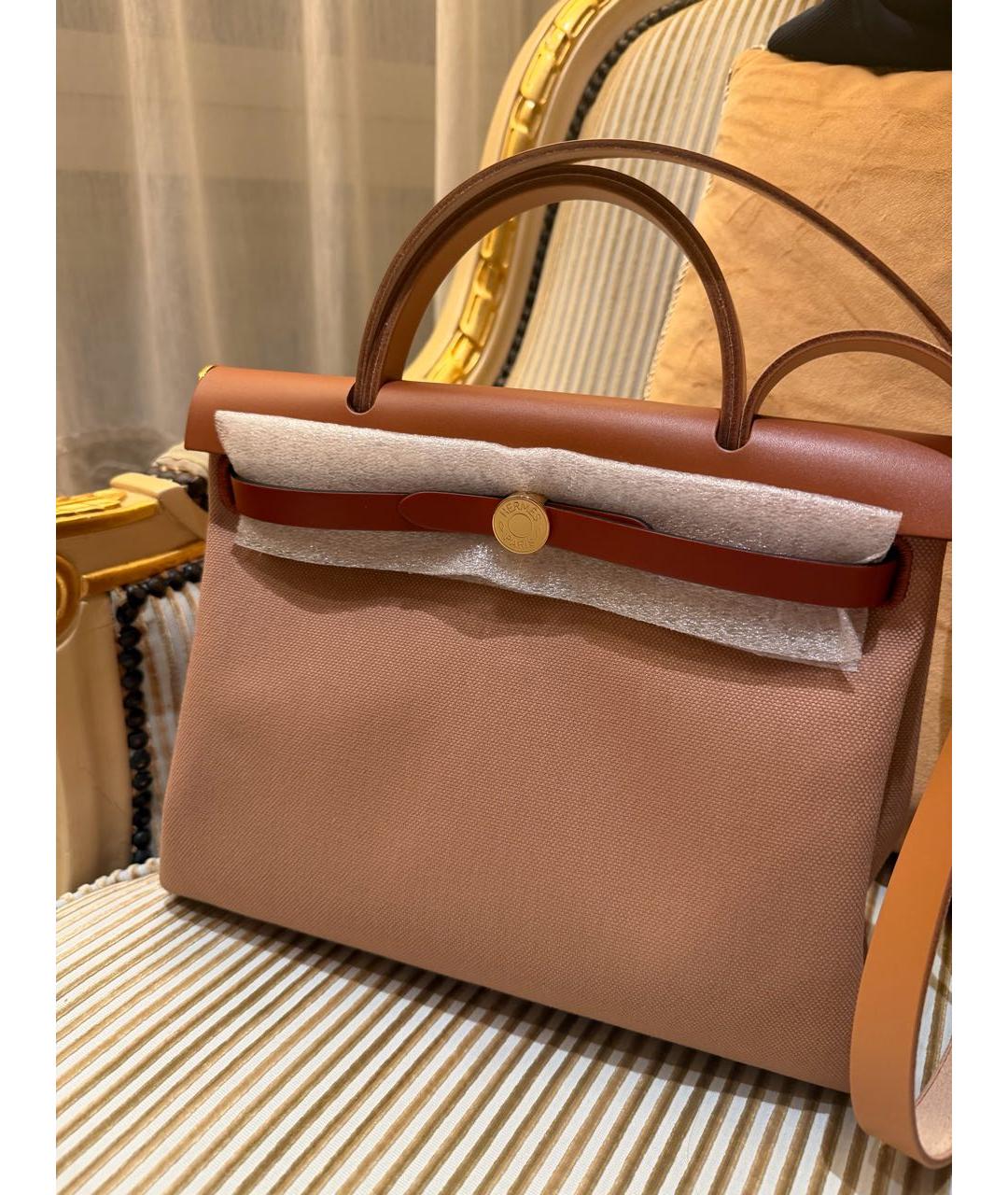 HERMES Горчичная тканевая сумка через плечо, фото 2