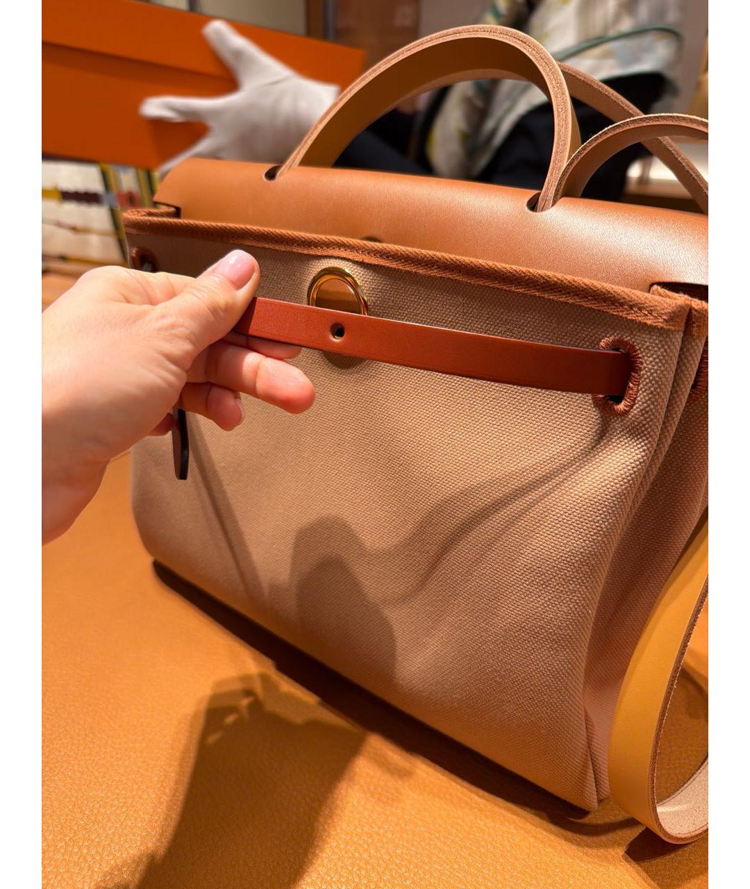 HERMES Горчичная тканевая сумка через плечо, фото 3